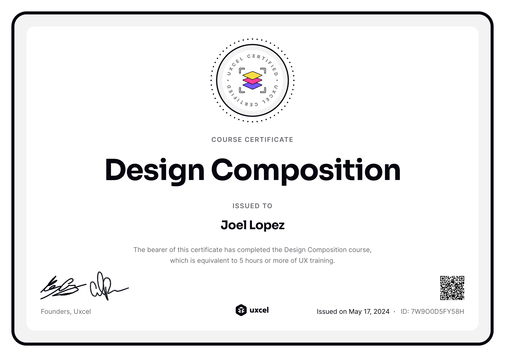 Joel Lopez's certificate
